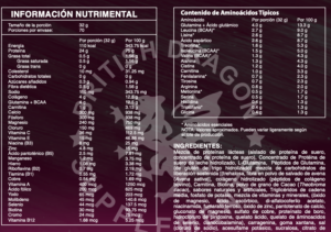 Tabla de información nutricional detallada