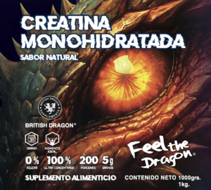 Suplemento de creatina, diseño llamativo.