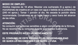 Instrucciones sobre el uso de creatina.